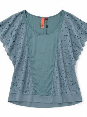 Three Stones Teal Crochet Sleeve Blouse XS NWT Boho Top